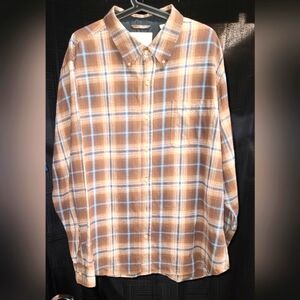 EUC Weatherproof Brown and Light Blue Plaid Shirt